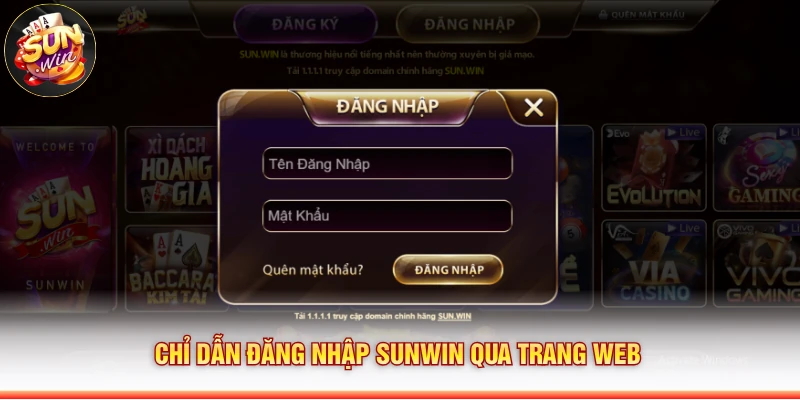 Chỉ dẫn đăng nhập Sunwin qua trang web